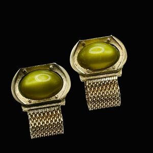 Vintage Swank Olivine Moonglow Lucite Wrap Mesh Cuff Links